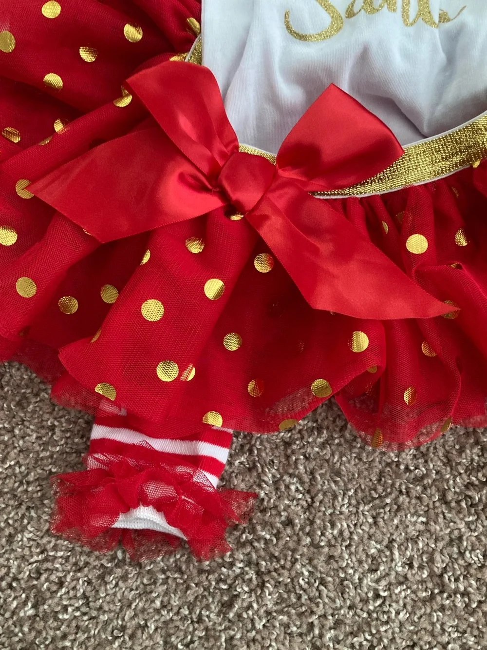 4-Piece Baby Essentials Red, White, & Gold Holiday 1st Christmas Tutu Set, 6 mo.